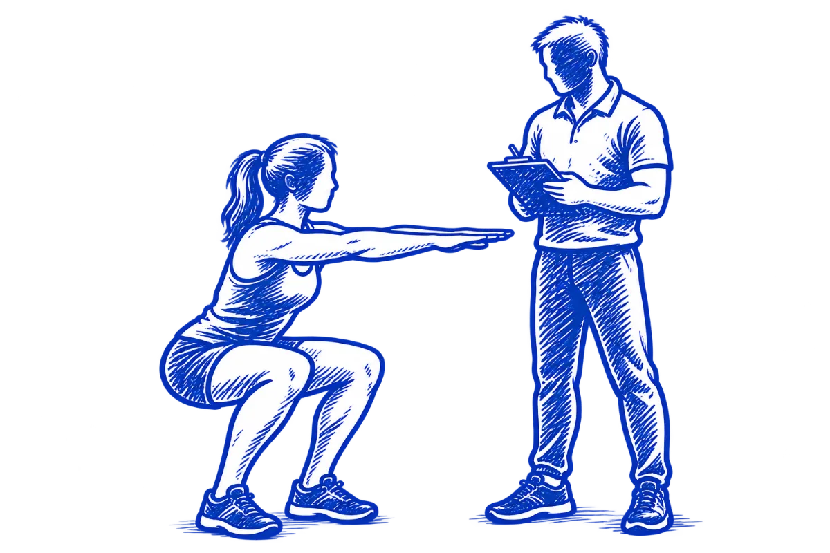 Valutazione dello squat con osservazione del movimento